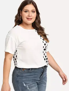 Nové 2018 Lete Ženy tričko Vlna Bod Krátke Rukávy T-Shirt Topy Bežné Topy Plus Veľkosť XL-4XL