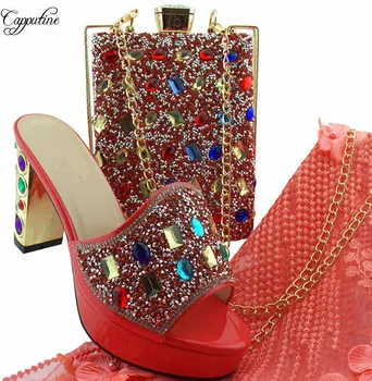 Elegantné fialové s farebnými kamienkami vysokom podpätku topánky a kabelku taška sada pre svadbu/strana MD002 výška podpätku 9 cm