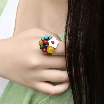 Nová Čínska farebné šperky crystal krúžok,módne vintage prsteň,kamene, kamenné prst prsteň, farebné kamienky škrupiny krúžok