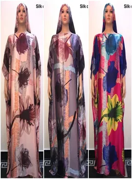 Hot Predaj Populárne Vytlačené Hodváb ženy dlhé šaty Veľkosť 145 cm dĺžka x 100 cm šírka Moderné Kaftan hodváb dlhé šaty Afriky oblečenie