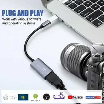 Y&H Audio Video Capture Karty, kompatibilný s HDMI Typu C Nahrávanie a Živé Vysielanie cez DSLR,Videokamery Action Cam,PS4, Xbox,Prepínač