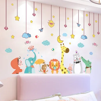 [SHIJUEHEZI] Cartoon Zvieratá Samolepky na Stenu DIY Ozdoby na Stenu pre Deti Izby Detská Spálňa Detská Domáce Dekorácie