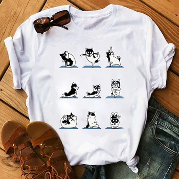 Nové Letné Tričko Ženy Tričko Topy Karikatúra Roztomilý Pes Vytlačené Tričko Harajuku Tenké Časti Topy Žena Krátke Sleeve T-shirt Čaj