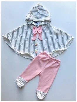 BK22 Zahalený Baby Set 2 ks 6 9 Mesiacov Detské Oblečenie Bavlna Antibakteriálne Dieťa Nohavice a Tričko s Kapucňou Detská Móda