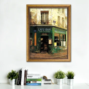 Romantický Rohu Ulice kaviareň olejomaľba obraz tlač na plátno s vysokou kvalitou poriadku domova wall art