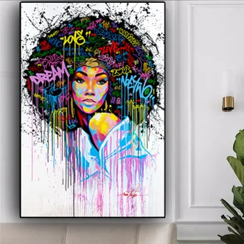 Moderné Graffiti Art Plátne Obrazy Abstraktné Africké Dievča, Plagáty a Tlač Plátno Čierna Žena Cuadros obrazov na Stenu Domova