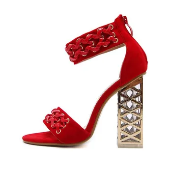 2020 Nový vzor dámske sandále Vynikajúcu kvalitu Super vysokým podpätkom dámy topánky Čisté červené topánky 12 CM Sexy Námestie päty 3-8 9 BBZAI