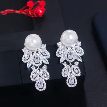 Rainbamabom Luxusné 925 Pevné Sterling Silver Pearl Vytvorené Moissanite Diamantov, Drahých Kameňov, Náušnice/Náhrdelník Šperky Set Veľkoobchod