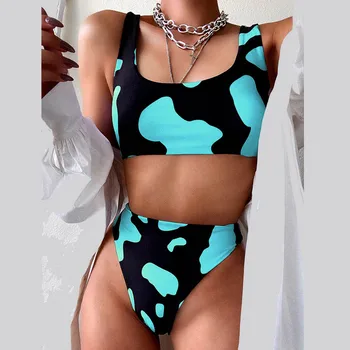 Horúce Bikiny 2021 Sexy Krava Tlač Bikini Set Ženy, Vystrihnúť Push Up Plavky Brazílsky Letné Kúpanie Oblek Vysoký Pás Plavky