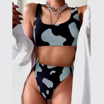 Horúce Bikiny 2021 Sexy Krava Tlač Bikini Set Ženy, Vystrihnúť Push Up Plavky Brazílsky Letné Kúpanie Oblek Vysoký Pás Plavky