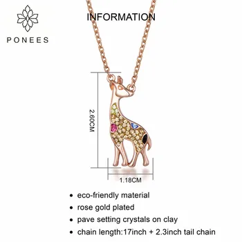 PONEES 2018 Nové ružové Zlato Afrike Jungle Žirafa Náhrdelník Pre Ženy Crystal Nové Prívesky, Náhrdelníky