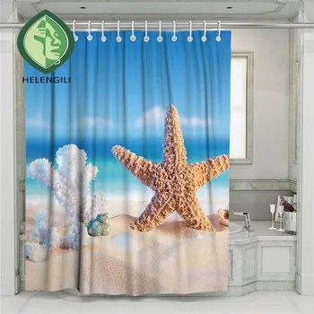 HELENGILI 3D Beach Hviezdice Sprchový Záves Kúpeľňa Nepremokavé Polyesterové Tlač Závesy pre Kúpeľňa so sprchovým Kútom