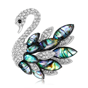 Prírodné Abalone Shell Swan Brošňa Crystal Zvierat Brošne Oblečenie, Ozdoby pre Ženy Módne Svadobné Jewely AH034