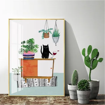 HD Wall Art Obraz Cute Cat Zelene Plagát Dekoratívne Plátno na Maľovanie Obývacia Izba, Spálňa Pozadí nástenná maľba Frameless