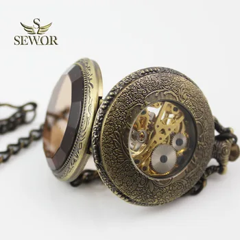 SEWOR 2018 Top Luxusné Značky Bronz špeciálny kryt objektívu Roman digitálne šport mechanické vreckové hodinky C208