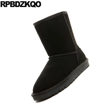 Autor semiš čierne pánske zimné topánky, teplé polovici teľa módne austrálsky obuv ploché umelú kožušinu sklzu na snehu snowboot mužské topánky