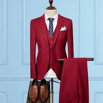 (Bunda+Vesta+Nohavice) 2020 Jediného tlačidla Muži Obleky Módne vlny Mužov Slim Fit business svadobný Oblek mužov, Svadobné farby 6 farieb