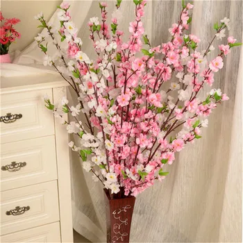 Umelé Spring Cherry Plum Peach Blossom Pobočky Hodvábneho Kvetu Domov Svadobné Dekoratívne Kvety Plastových Broskyňa Kytice 65 CM