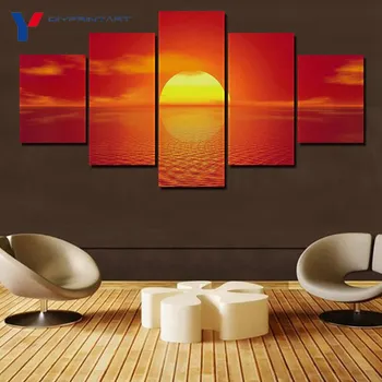 Horizont Orange Odraz Slnka 5 Kusov Umelecké Plátno Fotografia na Obývacia Izba Dekorácie A0242