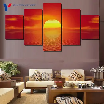 Horizont Orange Odraz Slnka 5 Kusov Umelecké Plátno Fotografia na Obývacia Izba Dekorácie A0242