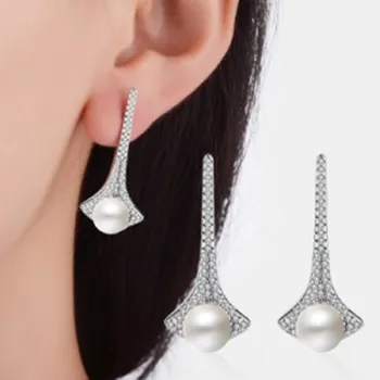 Kórejská Dievča Drahokamu zúžený pearl high-kvalitné náušnice Jednoduché Wild Drahokamu Pearl Náušnice Šperky Oorbellen Dlhé Náušnice