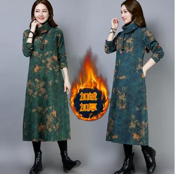 Chikichi 2020 Vlnené Šaty Nových Umeleckých Retro Voľné Plus Veľkosť Turtleneck Vonkajšie Nosenie Bielizeň Šaty