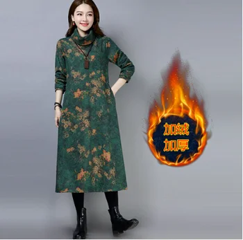 Chikichi 2020 Vlnené Šaty Nových Umeleckých Retro Voľné Plus Veľkosť Turtleneck Vonkajšie Nosenie Bielizeň Šaty