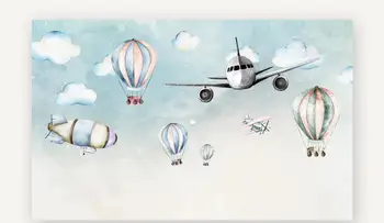 Veľkú zákazku nástennú maľbu, tapety moderný minimalistický cartoon lietadla osobnosti teplovzdušný balón detskej izby pozadí na stenu