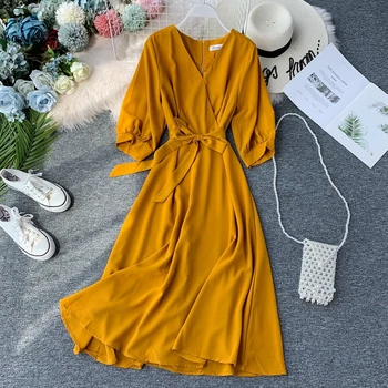 2020 Nové Letné Vintage Šaty Módne Ženy tvaru Štíhly Pás Obväz Šaty Žena Midi Vysoký Pás Plážové Šaty Vestidos