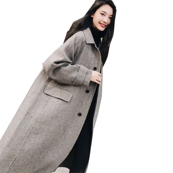 Zimné Nové Módne dámske 2018 Plus Veľkosť Zase Dole Golier Vonkajšie Oblečenie Čisté Farby Voľné Ženský Plášť Bežné YZH84