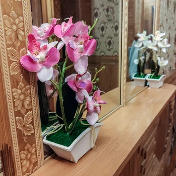 Umelý Kvet, Motýľ Orchidey Bonsai Umelé kvety v Kvetináčoch, na Svadbu Doma Záhradné Dekorácie Falošné Kvet s Vázy