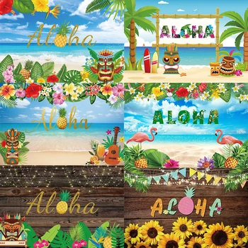Aloha Foto Pozadie Luau Party Rustikálny Tropického Dreva Kvet Flamingo Fotografie Pozadí Banner Prop Dekorácie