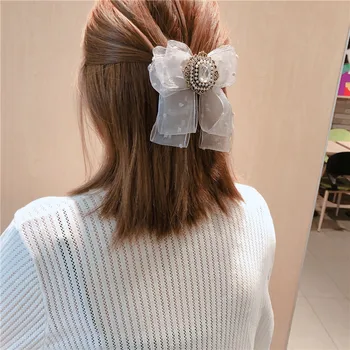 Kórea 2021 Módne Pearl Black Dot-Veľký Luk Textílie Vlásenky Žena Elegantné Party Headdress Super Kvetinový Vlasové Doplnky, Veľkoobchod