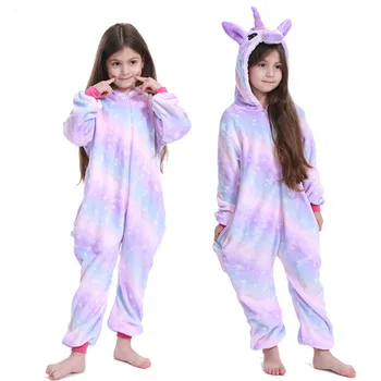 Zimné Flanelové Dievčatká Jednorožec Pyžamo Deti Kigurumi Cartoon Kigurumi Pajama Dievčatá Unicornio Pijamas pre 4 6 8 10 12Years