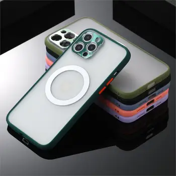 Objektív kamery na Ochranu Nárazníka Telefón puzdro Pre iPhone 12 Pro Max Mini Magsafe Bezdrôtové Nabíjanie Matné Priehľadné Zadný Kryt Prípadoch
