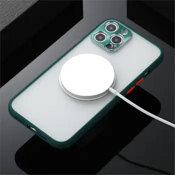Objektív kamery na Ochranu Nárazníka Telefón puzdro Pre iPhone 12 Pro Max Mini Magsafe Bezdrôtové Nabíjanie Matné Priehľadné Zadný Kryt Prípadoch