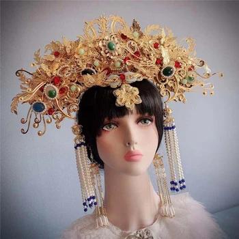čínsky štýl princezná pokrývku hlavy zlaté cisárovná koruny svadba nevesta fotografie modelu vlasy príslušenstvo kráľovná cosplay pre štúdio