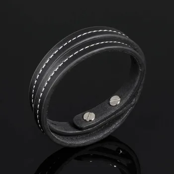 Ručné mužov kožený náramok čiernej módne šperky príslušenstvo nastaviteľné dvojité vrstva charms zábal náramky & bangles bežné