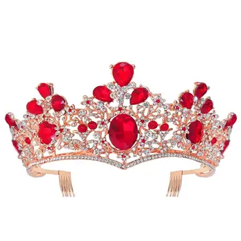Red Royal Queen Zlaté Svadobné Koruny Crystal Princess Tiara Čelenky