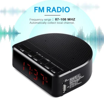 Digitálny Budík Rádio s Bluetooth Reproduktor,Červená Miestny Displej s 2 Stmievač,FM rádio, USB Port, Nočné led Budík.