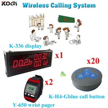 Bezdrôtové Volanie Systému 433.92 mhz Bezdrôtové Bzučiak Reštaurácia Telefónnej Služby Zariadenia (1 displej 2 náramkové hodinky 20 tlačidlo hovor)