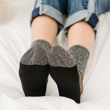 Tenké Ponožky Ženy Oka Patchwork Pohľadu Bavlnené Ponožky Sexy Osobnosť Streetwear Crystal Polovice Ponožky Žena