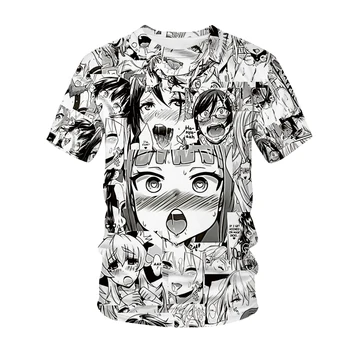 Ahegao T-shirt Anime 3D Tlač Muži Ženy Streetwear Hentai Vzor O-Krku Hip Hop T Shirt Harajuku Bežné Topy Sexy Dievča Oblečenie