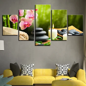 Embelish 5 Kusov Bamboo Orchid Sviečka Wall Art Kvety Plagáty Pre Obývacia Izba Domova Modulárny Obrázky HD Plátne Obrazy