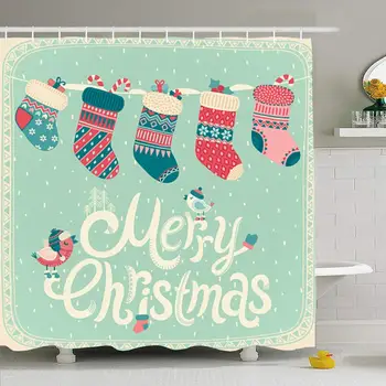 Sprchový Záves Set s Háčikmi 72x78 Ovce Tvorivé Snehu Roztomilý Pozdrav Claus, Vianočné Darček Vintage Dizajn Novej Dekorácie