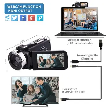 KOMERY 2.7 K Video Kamery, Prenosné Digitálne Videokamery 16X Digitálny Zoom, 3.0 Palcový Dotykový LCD Obrazovke Kamkordéra Handycam S WiFi