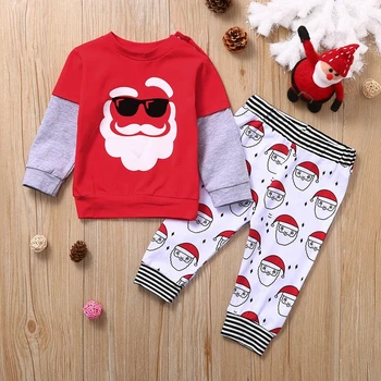 Dieťa Vianočné Oblečenie s Dlhým Rukávom Santa Claus Bunda + Pruhované Tlač Nohavice Nastaviť 2019 Hot Predaj Pyžamá Pre Batoľa Detský 6M-4t-taktné
