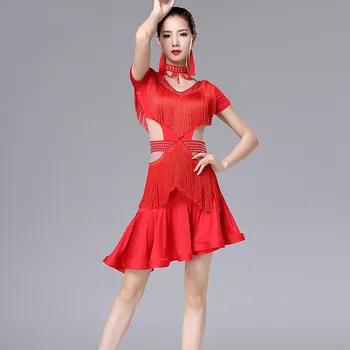 Horúce Nové Módne Dámy Latinské Tanečné Kostýmy Súťaže Oblečenie Dospelé Samice Výkon Lemovaný Šaty Jazz Dance Oblečenie