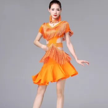 Horúce Nové Módne Dámy Latinské Tanečné Kostýmy Súťaže Oblečenie Dospelé Samice Výkon Lemovaný Šaty Jazz Dance Oblečenie