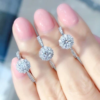 Hot Predaj Luxusný Pevná Strieborná Simulované Diamantový Zásnubný Prsteň, Šperky 925 Sterling Silver Prst Kvet Prstene Pre Ženy